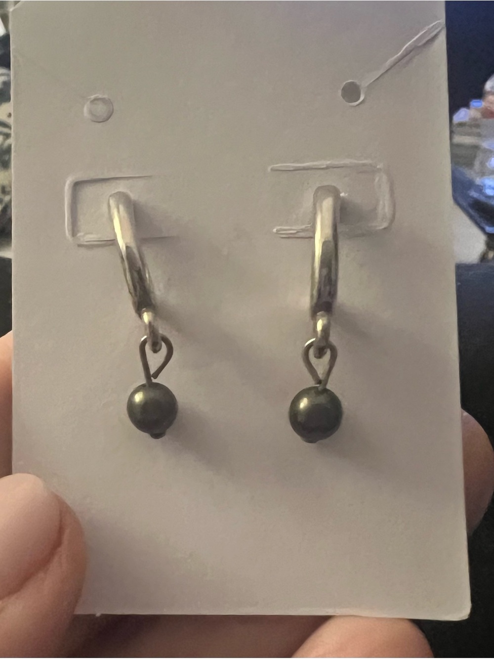 Classic Silver Hoop Earrings with Grey  bead Drop